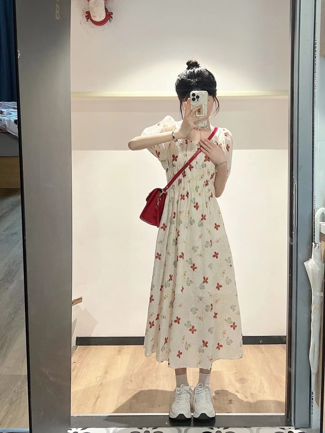 大人ワンピース ロング 花柄シャーリング大人ロングワンピース