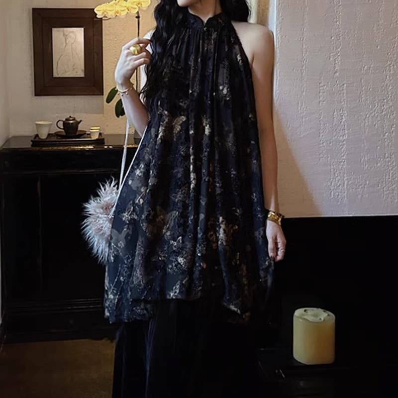 大人ワンピース ロング シアーレース切替 フェミニンワンピース
