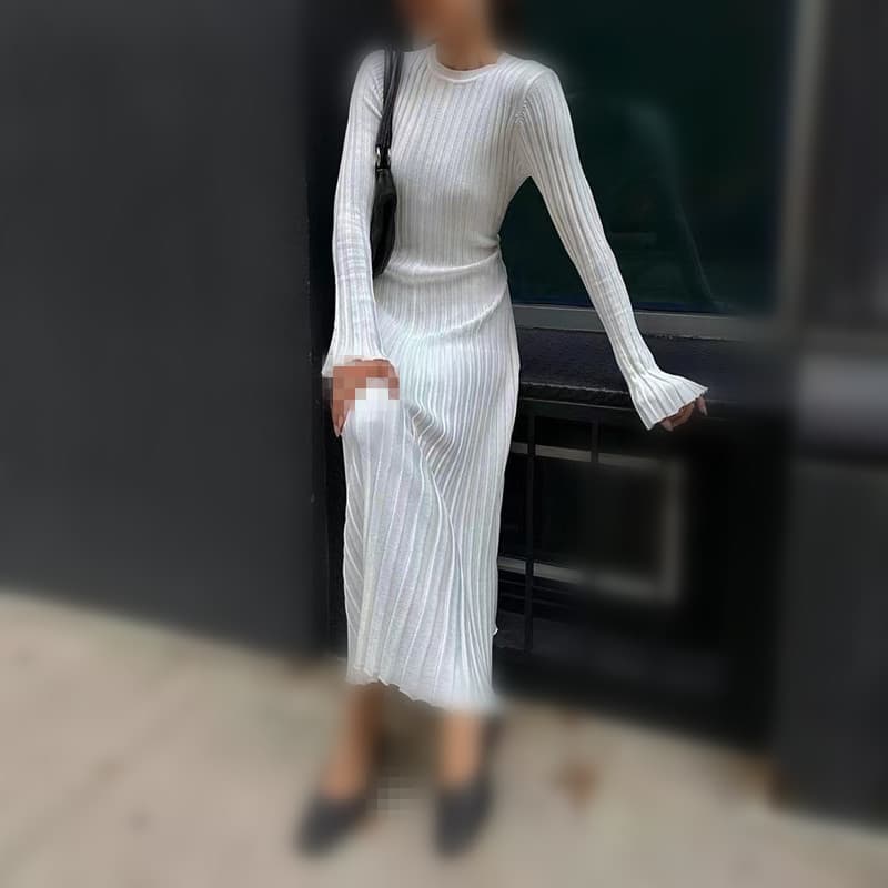 大人ワンピース ロング リブ編みフィット美シルエットワンピース