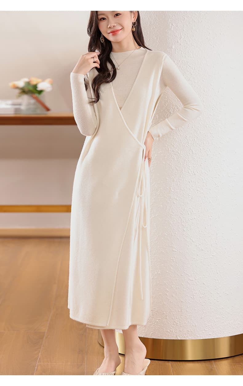 大人ワンピース ロング 上品ニットドレープロングワンピース