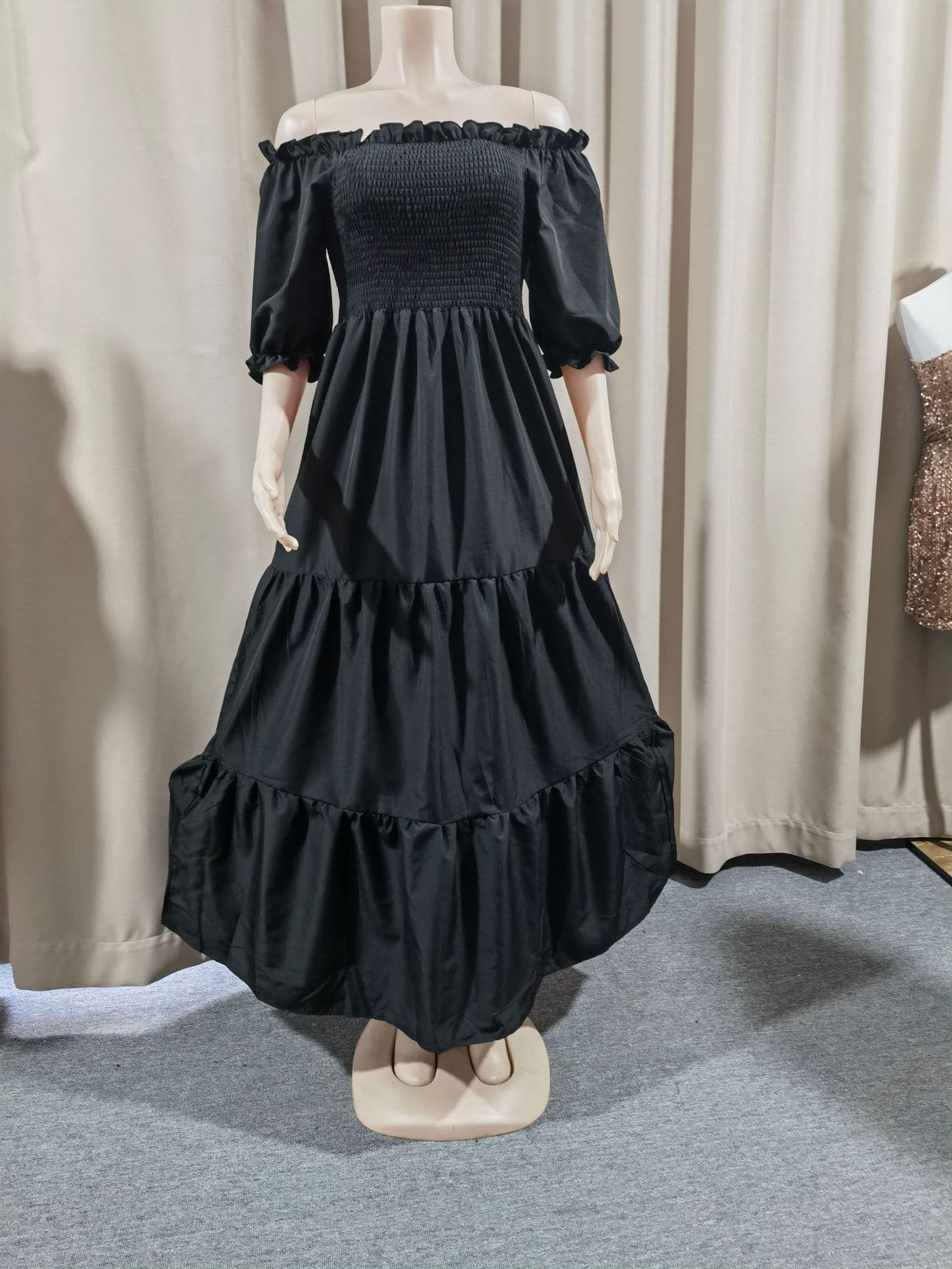 大人ワンピース ロング ティアードギャザーワンピース