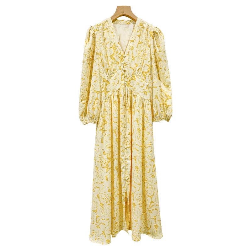 大人ワンピース ロング フレンチシック パフスリーブ