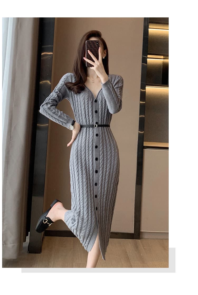大人ワンピース ロング ケーブル編みワンピース