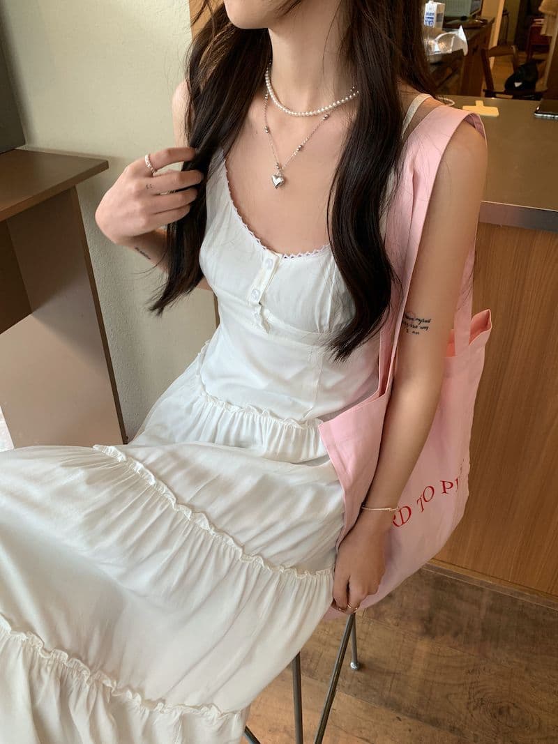 大人ワンピース ロング フリル切替ティアードマキシワンピース