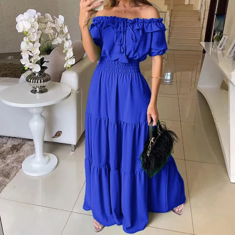 大人ワンピース ロング オフショルダーティアードワンピース