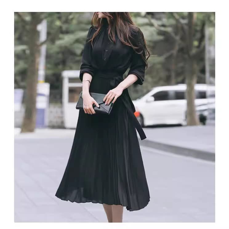 大人ワンピース ロング ふんわりプリーツワンピース