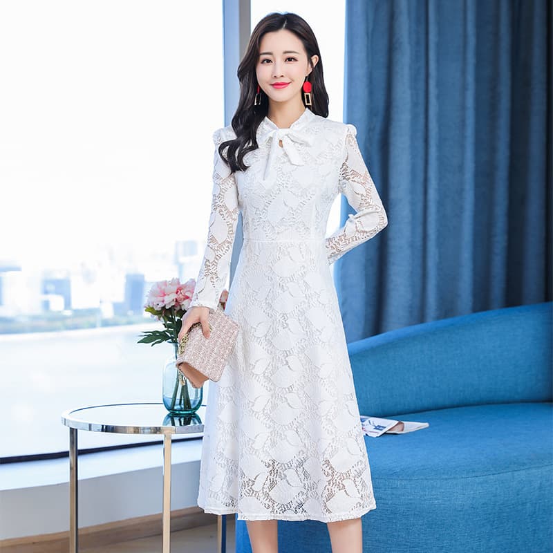 大人ワンピース ロング レース編みワンピース