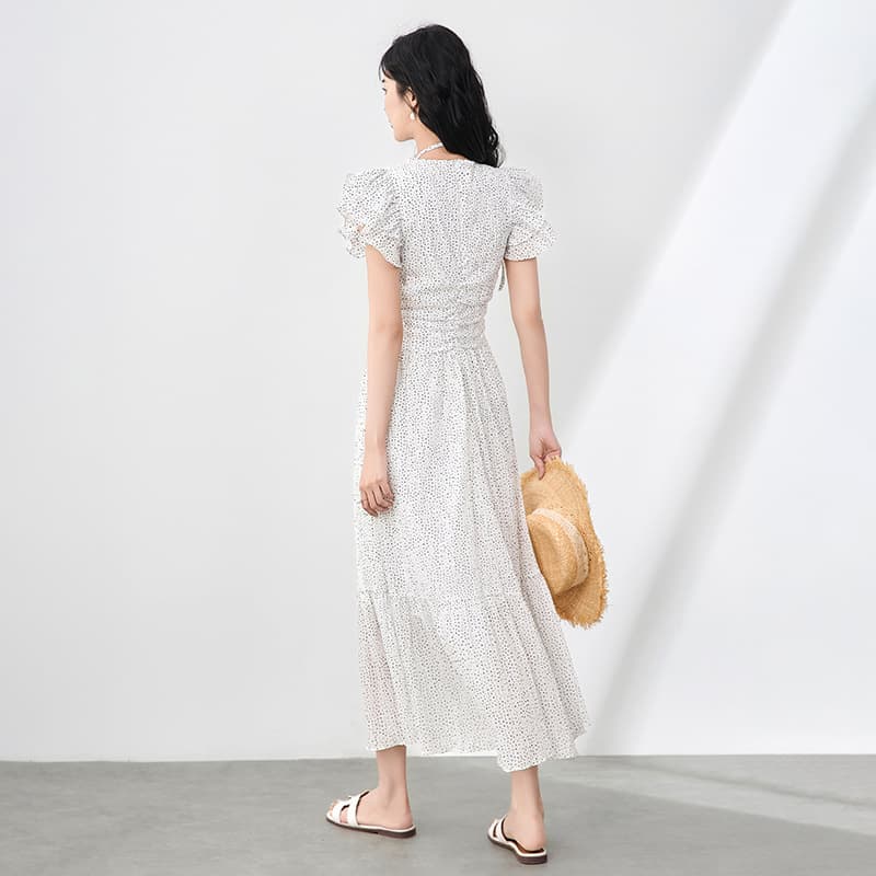 大人ワンピース ロング フリルスリーブロングワンピース
