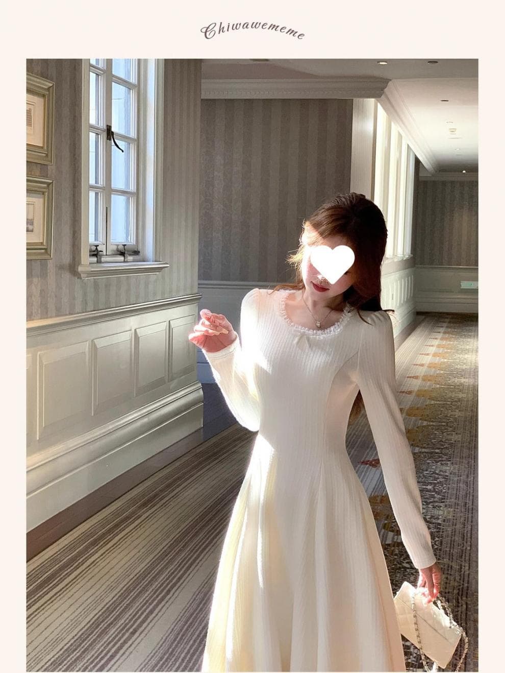 大人ワンピース ロング 優雅なプリーツニットワンピース