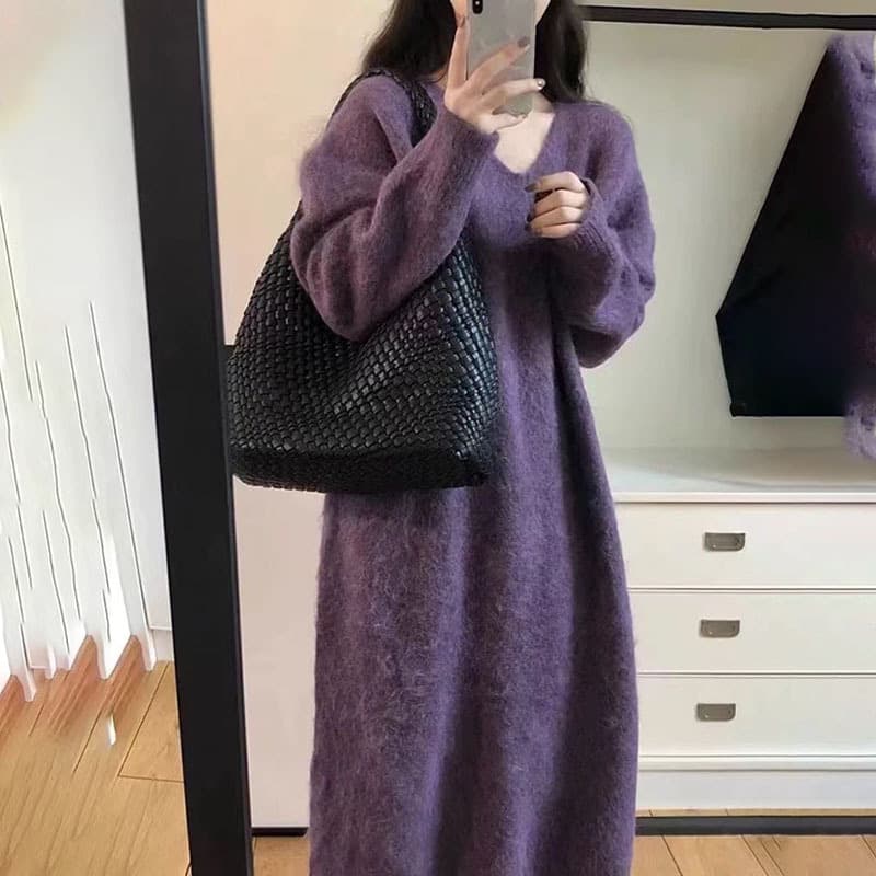 大人ワンピース ロング ふんわり柔らか大人の優美ニットワンピース