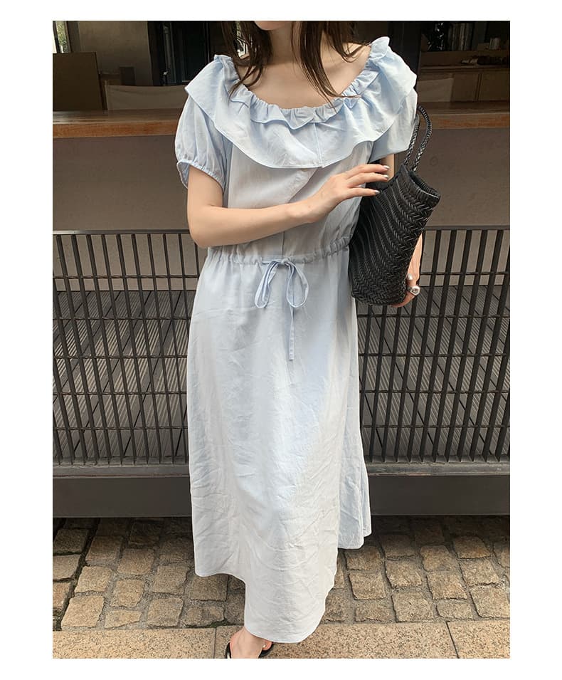 大人ワンピース ロング フリルデコルテ リゾートロングワンピース