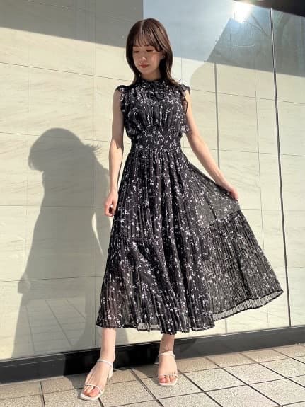 大人ワンピース ロング 花柄プリーツワンピース