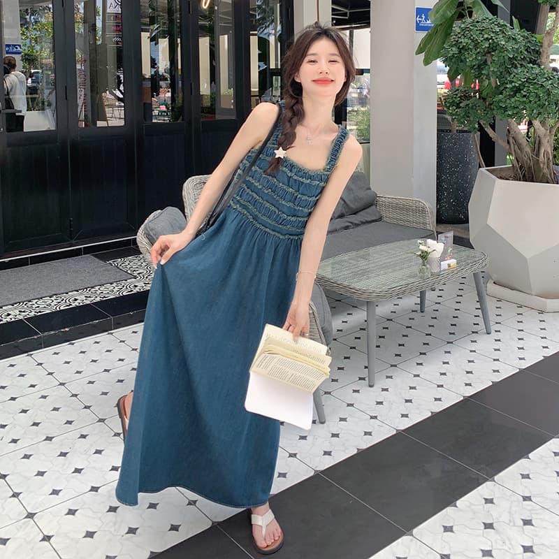 大人ワンピース ロング デニムマキシワンピース